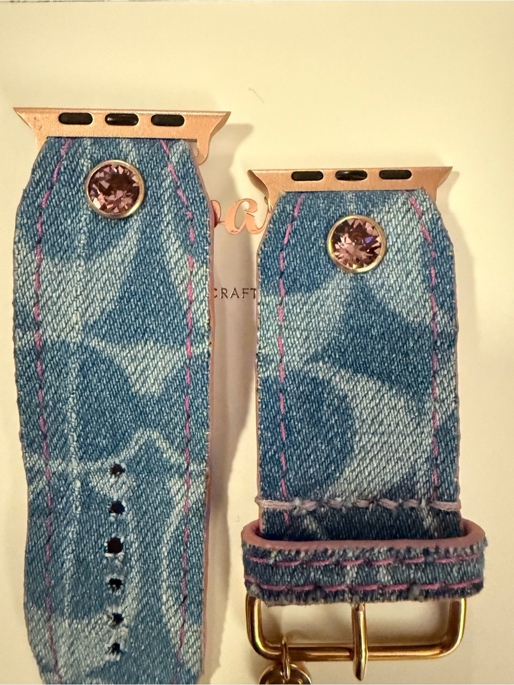 Spark*l Bands Size 2 Coach Denim Watchband lined in Tulip - Picture 3 of 6